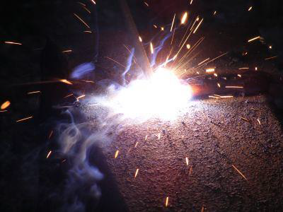 A potentially hazardous welding spark